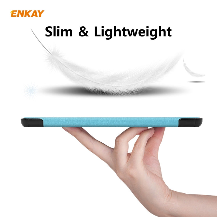 ENKAY ENK-8009 For Samsung Galaxy Tab A7 10.4 T500 / T505 2020 / 2022 PU Leather + Plastic Smart Case with Three-folding Holder(Light Blue)