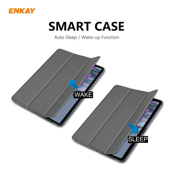 ENKAY ENK-8009 For Samsung Galaxy Tab A7 10.4 T500 / T505 2020 / 2022 PU Leather + Plastic Smart Case with Three-folding Holder(Grey)