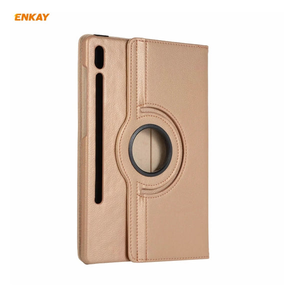 ENKAY for Samsung Galaxy Tab S8 / Galaxy Tab S7 11.0 T870 / T875 ENK-8012 360 Degree Rotation Litchi Texture Horizontal Flip PU Leather Smart Case with Holder & Sleep / Wake-up(Gold)