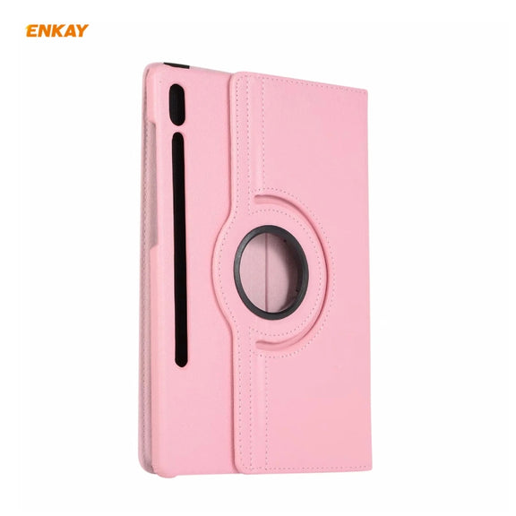ENKAY for Samsung Galaxy Tab S8 / Galaxy Tab S7 11.0 T870 / T875 ENK-8012 360 Degree Rotation Litchi Texture Horizontal Flip PU Leather Smart Case with Holder & Sleep / Wake-up(Pink)