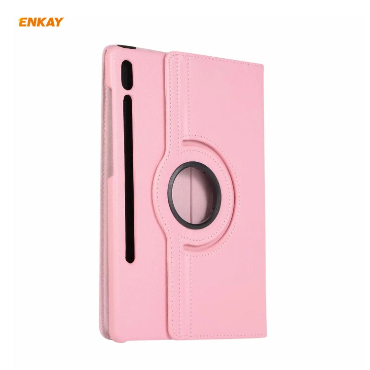 ENKAY for Samsung Galaxy Tab S8 / Galaxy Tab S7 11.0 T870 / T875 ENK-8012 360 Degree Rotation Litchi Texture Horizontal Flip PU Leather Smart Case with Holder & Sleep / Wake-up(Pink)