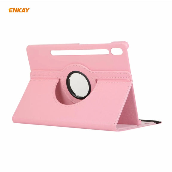 ENKAY for Samsung Galaxy Tab S8 / Galaxy Tab S7 11.0 T870 / T875 ENK-8012 360 Degree Rotation Litchi Texture Horizontal Flip PU Leather Smart Case with Holder & Sleep / Wake-up(Pink)