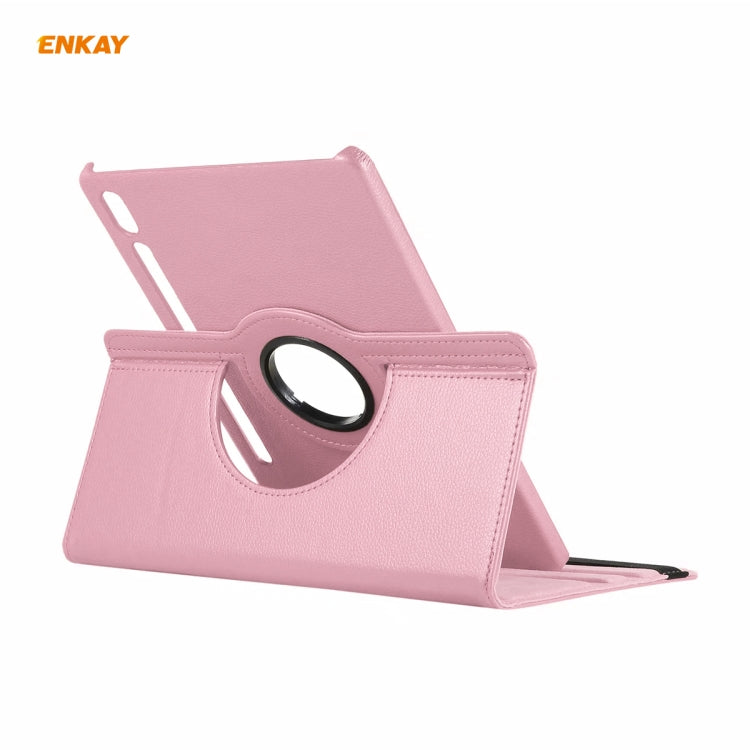 ENKAY for Samsung Galaxy Tab S8 / Galaxy Tab S7 11.0 T870 / T875 ENK-8012 360 Degree Rotation Litchi Texture Horizontal Flip PU Leather Smart Case with Holder & Sleep / Wake-up(Pink)