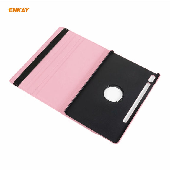 ENKAY for Samsung Galaxy Tab S8 / Galaxy Tab S7 11.0 T870 / T875 ENK-8012 360 Degree Rotation Litchi Texture Horizontal Flip PU Leather Smart Case with Holder & Sleep / Wake-up(Pink)
