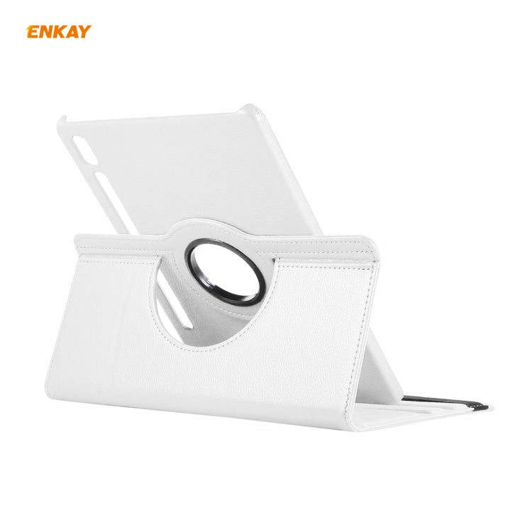 ENKAY for Samsung Galaxy Tab S8 / Galaxy Tab S7 11.0 T870 / T875 ENK-8012 360 Degree Rotation Litchi Texture Horizontal Flip PU Leather Smart Case with Holder & Sleep / Wake-up(White)