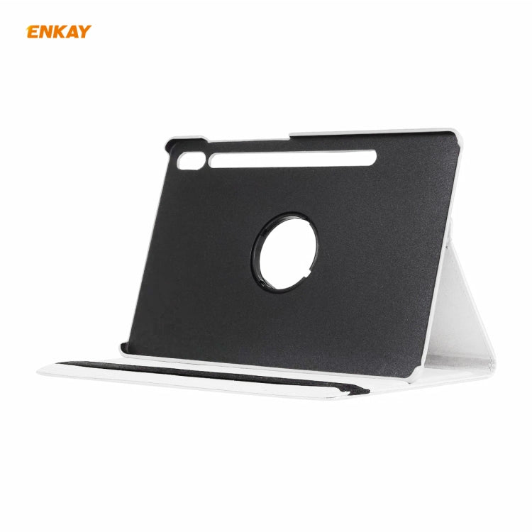 ENKAY for Samsung Galaxy Tab S8 / Galaxy Tab S7 11.0 T870 / T875 ENK-8012 360 Degree Rotation Litchi Texture Horizontal Flip PU Leather Smart Case with Holder & Sleep / Wake-up(White)