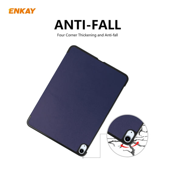 For iPad Air 11 2024 / Pro 11 2018 / Air 10.9 2022 ENKAY 3-folding Plastic Leather Smart Tablet Case(Dark Blue)