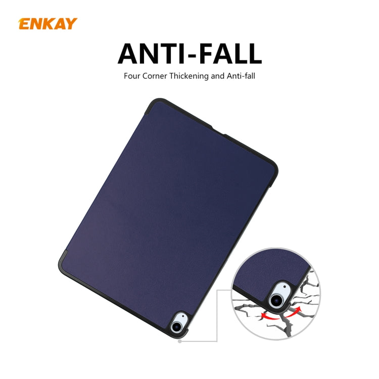 For iPad Air 11 2024 / Pro 11 2018 / Air 10.9 2022 ENKAY 3-folding Plastic Leather Smart Tablet Case(Dark Blue)
