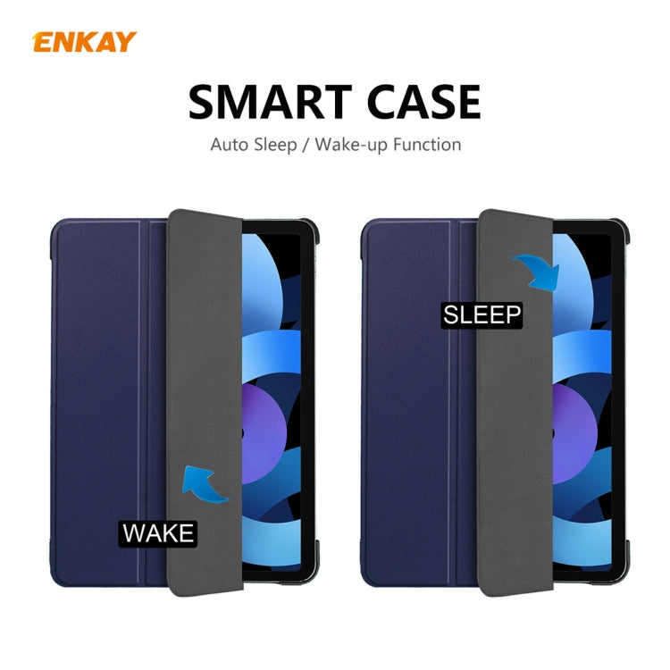 For iPad Air 11 2024 / Pro 11 2018 / Air 10.9 2022 ENKAY 3-folding Plastic Leather Smart Tablet Case(Dark Blue)