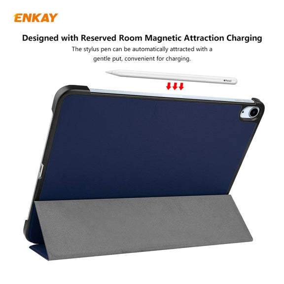 For iPad Air 11 2024 / Pro 11 2018 / Air 10.9 2022 ENKAY 3-folding Plastic Leather Smart Tablet Case(Dark Blue)