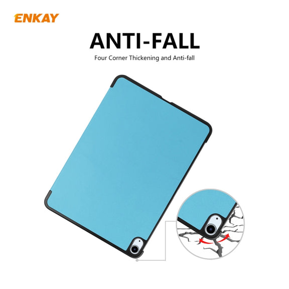 For iPad Air 11 2024 / Pro 11 2018 / Air 10.9 2022 ENKAY 3-folding Plastic Leather Smart Tablet Case(Light Blue)