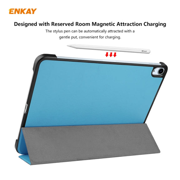 For iPad Air 11 2024 / Pro 11 2018 / Air 10.9 2022 ENKAY 3-folding Plastic Leather Smart Tablet Case(Light Blue)