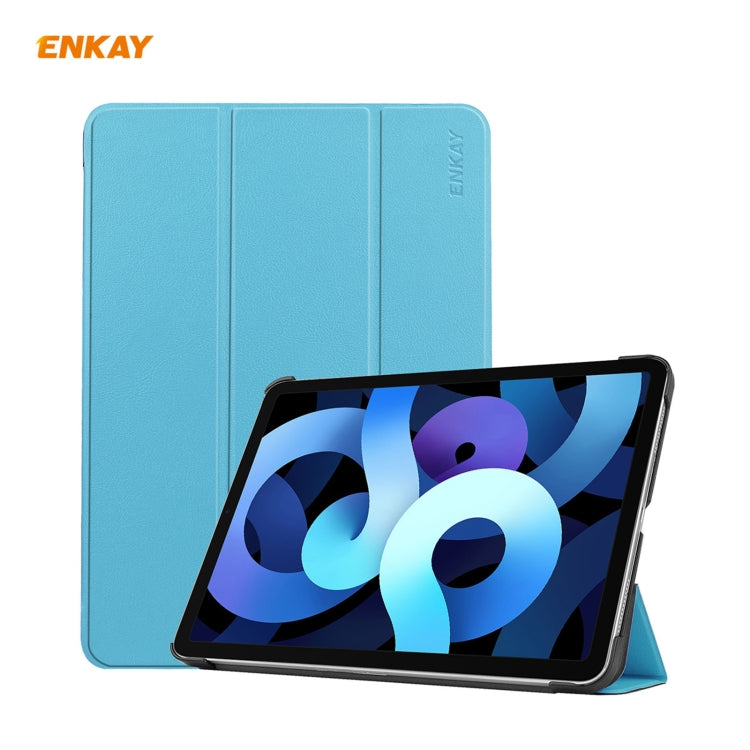 For iPad Air 11 2024 / Pro 11 2018 / Air 10.9 2022 ENKAY 3-folding Plastic Leather Smart Tablet Case(Light Blue) - iPad Air (2022) / (2020) 10.9 Cases by ENKAY | Online Shopping South Africa | PMC TechLife | Buy Now Pay Later Mobicred