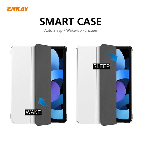 For iPad Air 11 2024 / Pro 11 2018 / Air 10.9 2022 ENKAY 3-folding Plastic Leather Smart Tablet Case(White)