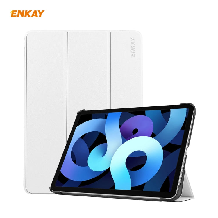 For iPad Air 11 2024 / Pro 11 2018 / Air 10.9 2022 ENKAY 3-folding Plastic Leather Smart Tablet Case(White) - iPad Air (2022) / (2020) 10.9 Cases by ENKAY | Online Shopping South Africa | PMC TechLife | Buy Now Pay Later Mobicred