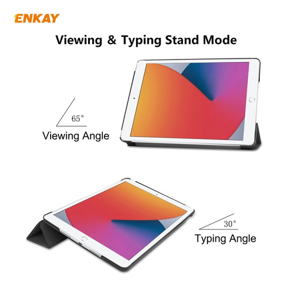 For iPad 10.2 2021 / 2020 / 2019 ENKAY ENK-8014 PU Leather + Plastic Smart Case with Three-folding Holder(Black)