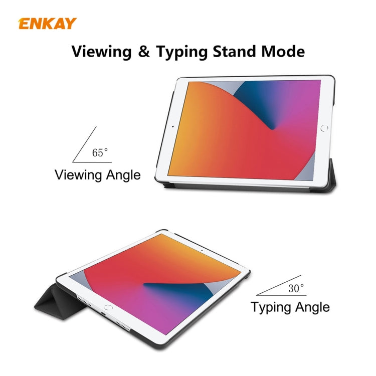 For iPad 10.2 2021 / 2020 / 2019 ENKAY ENK-8014 PU Leather + Plastic Smart Case with Three-folding Holder(Black)