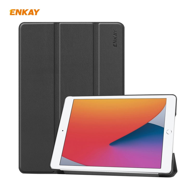 For iPad 10.2 2021 / 2020 / 2019 ENKAY ENK-8014 PU Leather + Plastic Smart Case with Three-folding Holder(Black) - free shipping - PMc TechLife - Order now!
