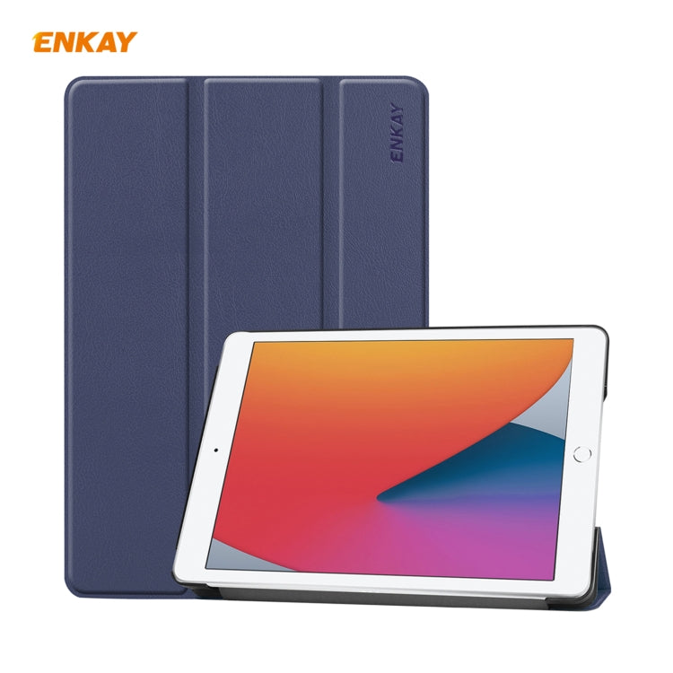 For iPad 10.2 2021 / 2020 / 2019 ENKAY ENK-8014 PU Leather + Plastic Smart Case with Three-folding Holder(Dark Blue) - free shipping - PMc TechLife - Order now!