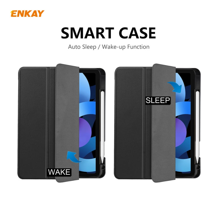 For iPad Air 11 2024 / Pro 11 2018 / Air 10.9 2022 ENKAY TPU Leather Smart Tablet Case with Pen Slot(Black)