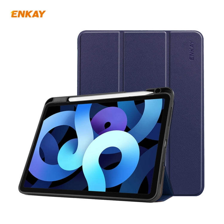 For iPad Air 11 2024 / Pro 11 2018 / Air 10.9 2022 ENKAY TPU Leather Smart Tablet Case with Pen Slot(Dark Blue) - free shipping - PMC TechLife - Order now!