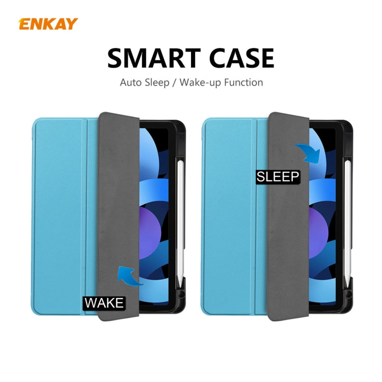 For iPad Air 11 2024 / Pro 11 2018 / Air 10.9 2022 ENKAY TPU Leather Smart Tablet Case with Pen Slot(Light Blue)
