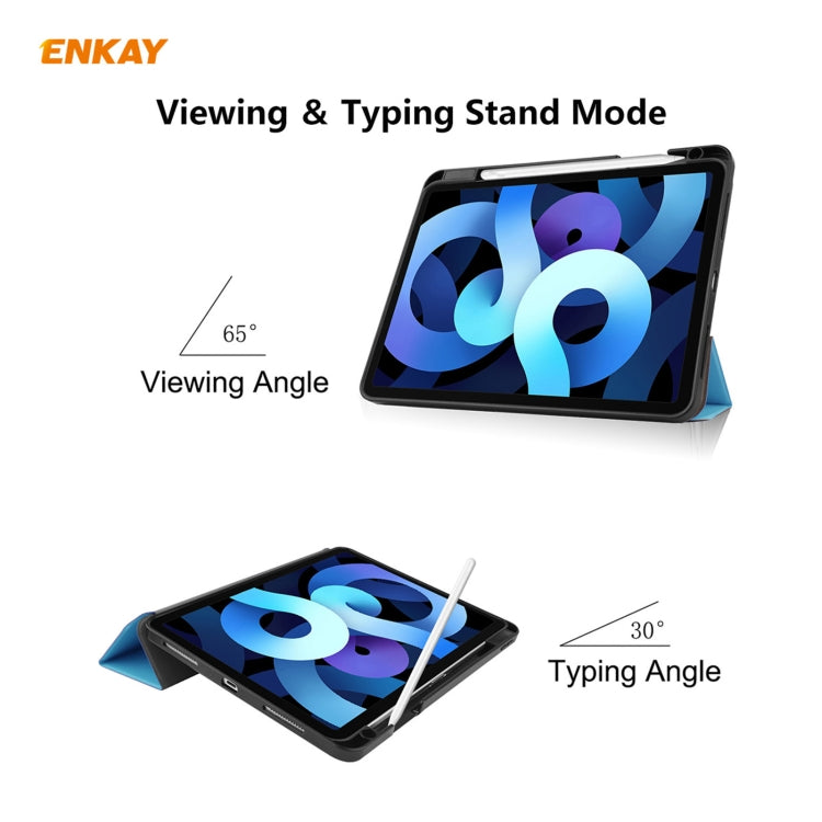 For iPad Air 11 2024 / Pro 11 2018 / Air 10.9 2022 ENKAY TPU Leather Smart Tablet Case with Pen Slot(Light Blue)