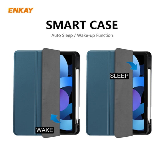 For iPad Air 11 2024 / Pro 11 2018 / Air 10.9 2022 ENKAY TPU Leather Smart Tablet Case with Pen Slot(Blackish Green)