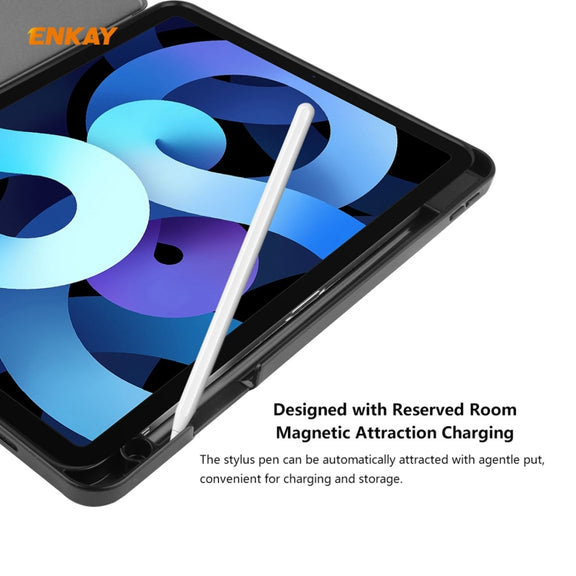 For iPad Air 11 2024 / Pro 11 2018 / Air 10.9 2022 ENKAY TPU Leather Smart Tablet Case with Pen Slot(Black)