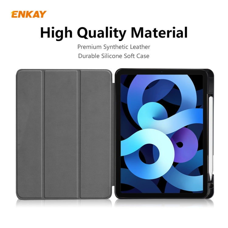 For iPad Air 11 2024 / Pro 11 2018 / Air 10.9 2022 ENKAY TPU Leather Smart Tablet Case with Pen Slot(Black)