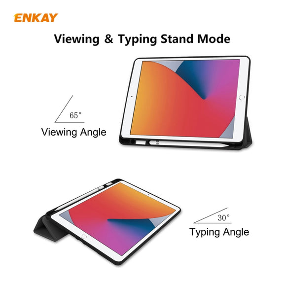 For iPad 10.2 2021 / 2020 / 2019 ENKAY ENK-8016 PU Leather + TPU Smart Case with Pen Slot(Black)