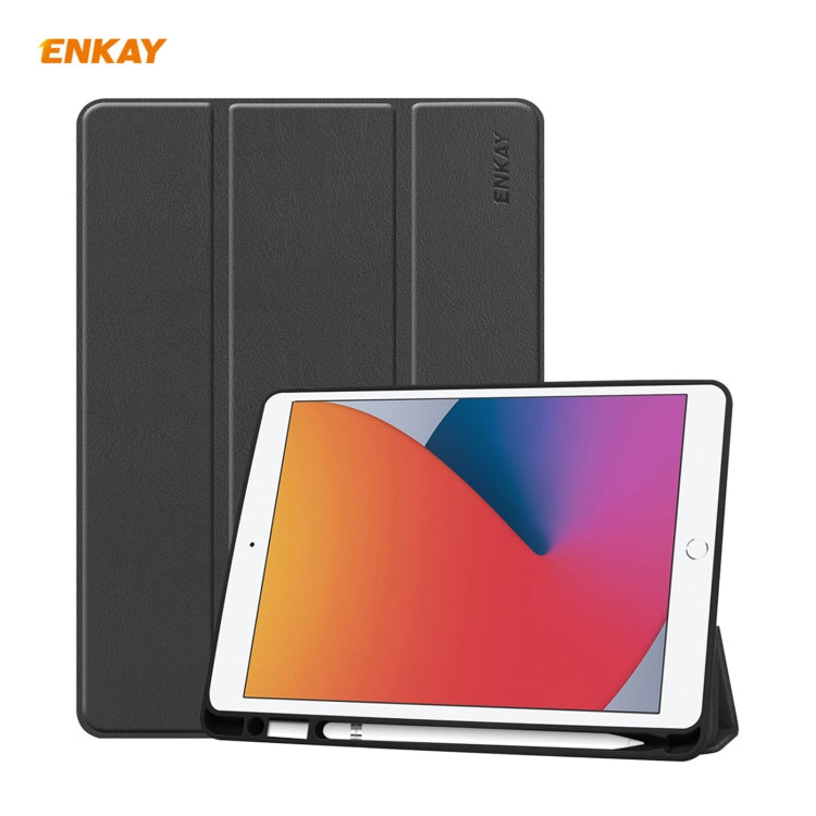 For iPad 10.2 2021 / 2020 / 2019 ENKAY ENK-8016 PU Leather + TPU Smart Case with Pen Slot(Black) - free shipping - PMc TechLife - Order now!