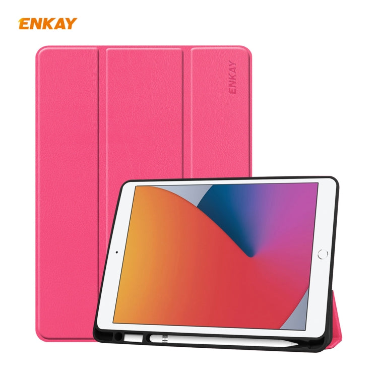 For iPad 10.2 2021 / 2020 / 2019 ENKAY ENK-8016 PU Leather + TPU Smart Case with Pen Slot(Rose Red) - free shipping - PMc TechLife - Order now!