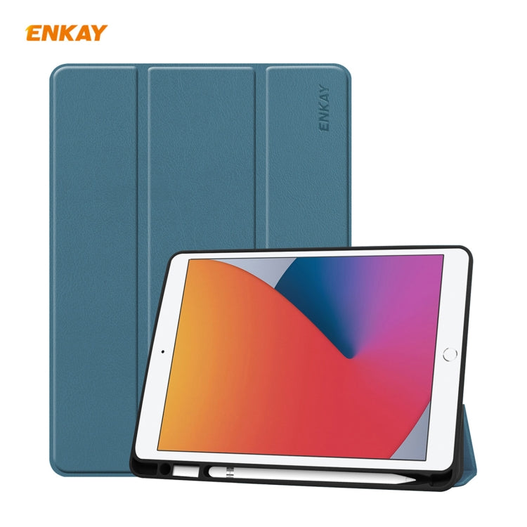 For iPad 10.2 2021 / 2020 / 2019 ENKAY ENK-8016 PU Leather + TPU Smart Case with Pen Slot(Blackish Green) - free shipping - PMc TechLife - Order now!