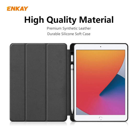 For iPad 10.2 2021 / 2020 / 2019 ENKAY ENK-8016 PU Leather + TPU Smart Case with Pen Slot(Black)