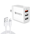 SDC-30W 2 in 1 USB to 8 Pin Data Cable + 30W QC 3.0 USB + 2.4A Dual USB 2.0 Ports Mobile Phone Tablet PC Universal Quick Charger Travel Charger Set,  US Plug - USB Charger by PMC TechLife | Online Shopping South Africa | PMC TechLife | Buy Now Pay Later Mobicred
