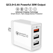 SDC-30W 2 in 1 USB to 8 Pin Data Cable + 30W QC 3.0 USB + 2.4A Dual USB 2.0 Ports Mobile Phone Tablet PC Universal Quick Charger Travel Charger Set,  US Plug