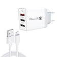 SDC-30W 2 in 1 USB to 8 Pin Data Cable + 30W QC 3.0 USB + 2.4A Dual USB 2.0 Ports Mobile Phone Tablet PC Universal Quick Charger Travel Charger Set, EU Plug - USB Charger by PMC TechLife | Online Shopping South Africa | PMC TechLife | Buy Now Pay Later Mobicred