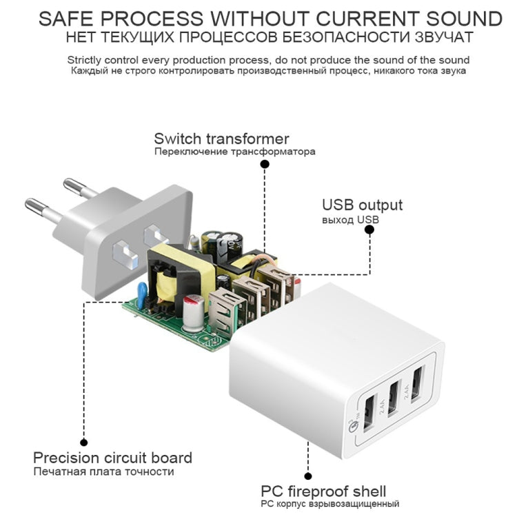 SDC-30W 2 in 1 USB to 8 Pin Data Cable + 30W QC 3.0 USB + 2.4A Dual USB 2.0 Ports Mobile Phone Tablet PC Universal Quick Charger Travel Charger Set, EU Plug