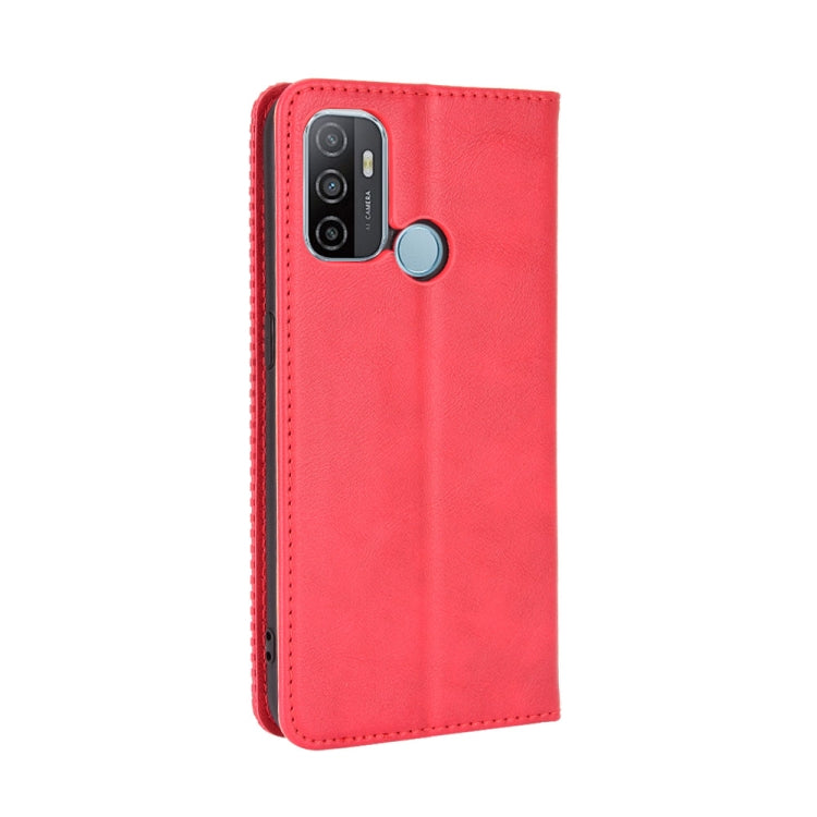 For OPPO A53 2020 / A53S 2020 / A33  Magnetic Buckle Retro Crazy Horse Texture Horizontal Flip Leather Case with Holder & Card Slots & Photo Frame(Red)