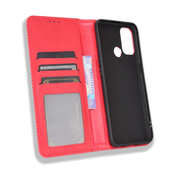 For OPPO A53 2020 / A53S 2020 / A33  Magnetic Buckle Retro Crazy Horse Texture Horizontal Flip Leather Case with Holder & Card Slots & Photo Frame(Red)