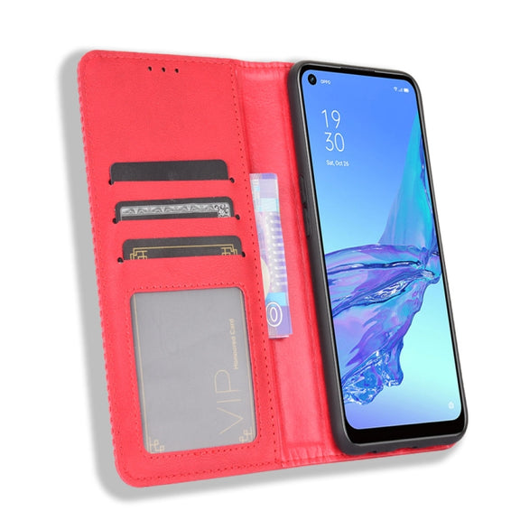 For OPPO A53 2020 / A53S 2020 / A33  Magnetic Buckle Retro Crazy Horse Texture Horizontal Flip Leather Case with Holder & Card Slots & Photo Frame(Red)