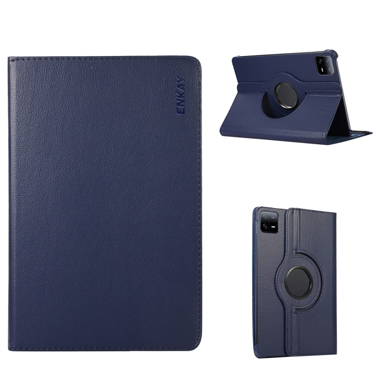 For Xiaomi Pad 6 / Pad 6 Pro ENKAY 360 Degree Rotation Stand Litchi Leather Smart Tablet Case(Dark Blue) - free shipping - PMc TechLife - Order now!