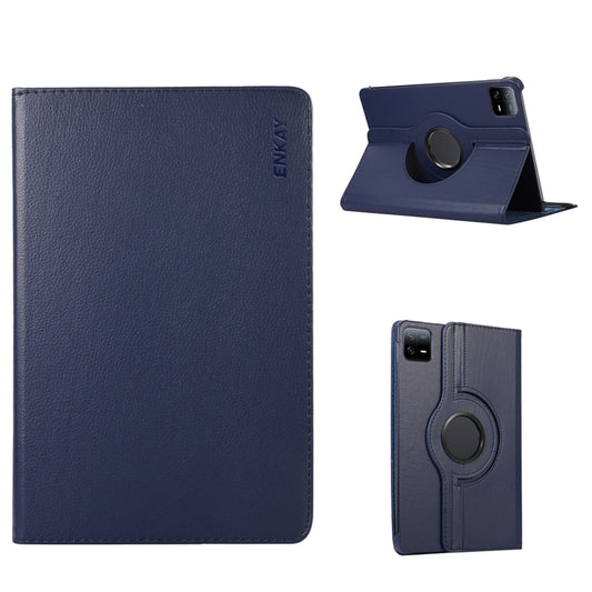 For Xiaomi Pad 6 / Pad 6 Pro ENKAY 360 Degree Rotation Stand Litchi Leather Smart Tablet Case(Dark Blue) - free shipping - PMC Jewellery - Order now!