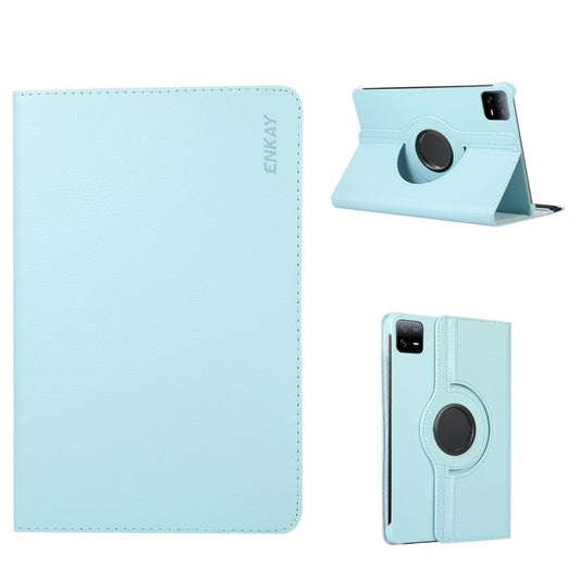 For Xiaomi Pad 6 / Pad 6 Pro ENKAY 360 Degree Rotation Stand Litchi Leather Smart Tablet Case(Light Blue) - free shipping - PMC Jewellery - Order now!