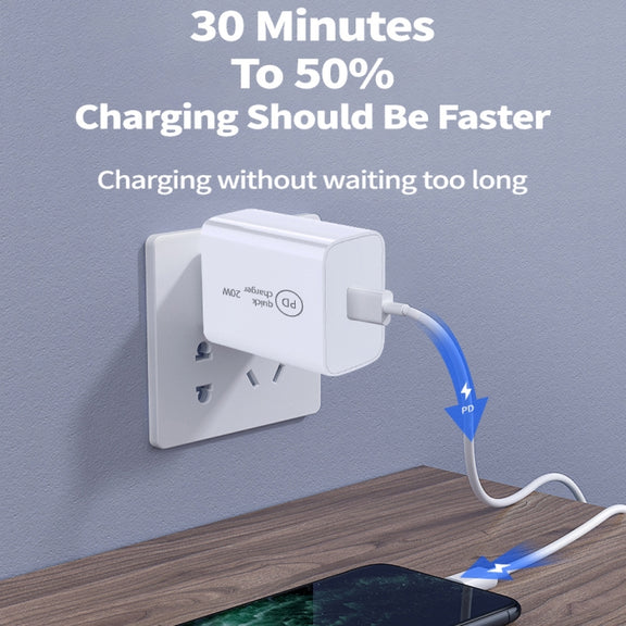 SDC-20W 2 in 1 PD 20W USB-C / Type-C Travel Charger + 3A PD3.0 USB-C / Type-C to 8 Pin Fast Charge Data Cable Set, Cable Length: 2m, US Plug