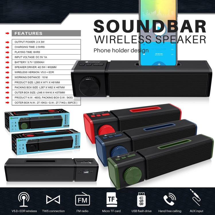 New Rixing NR4023 TWS Wireless Stereo Bluetooth Speaker, Support TF Card & MP3 & FM & Hands-free Call & 3.5mm AUX(Red)