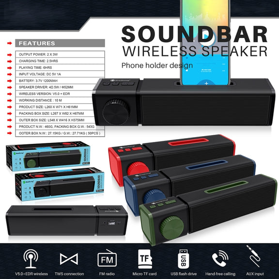 New Rixing NR4023 TWS Wireless Stereo Bluetooth Speaker, Support TF Card & MP3 & FM & Hands-free Call & 3.5mm AUX(Blue)