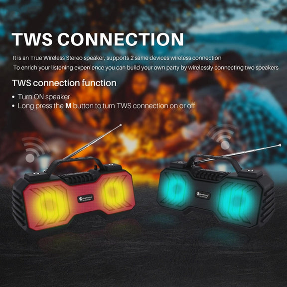 NewRixing NR-2029FMD TWS LED Flashlight Bluetooth Speaker, Support TF Card / FM / 3.5mm AUX / U Disk / Hands-free Calling(Black)