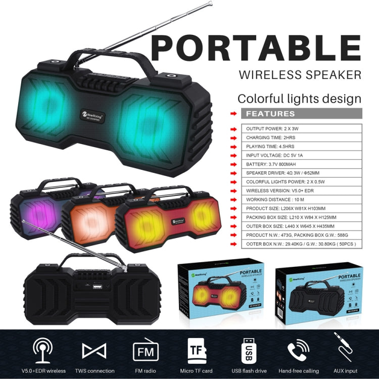 NewRixing NR-2029FMD TWS LED Flashlight Bluetooth Speaker, Support TF Card / FM / 3.5mm AUX / U Disk / Hands-free Calling(Black)